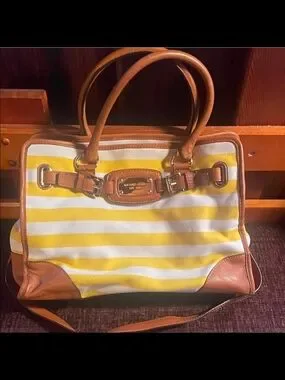 Michael Kors | Bags | Michael Kors Yellow And White Striped Canvas ...
